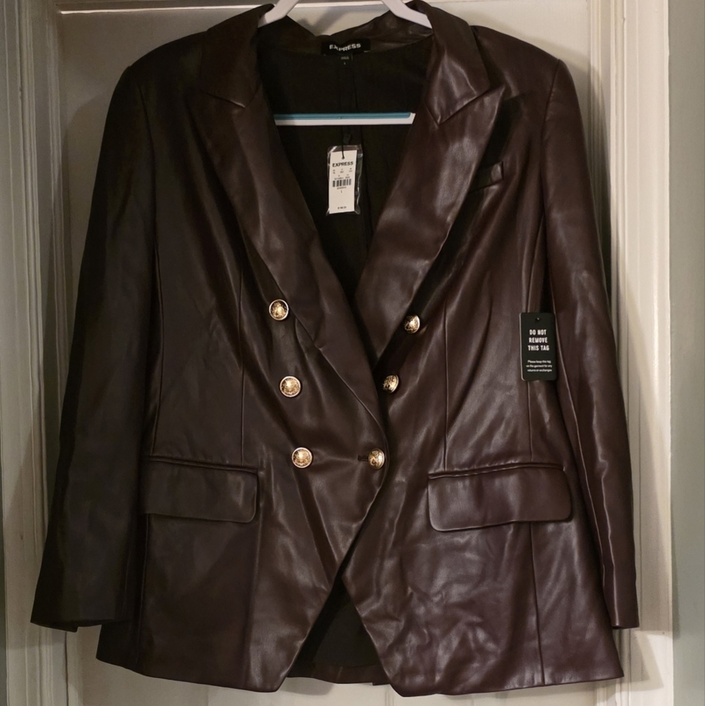 Express Double Breasted Eggplant/Brown Blazer with Gold Buttons